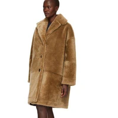 Shop Mansur Gavriel Tan Shearling Classic Coat In Camel