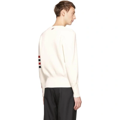 Shop Thom Browne White Milano Stitch Four Bar Crewneck Sweater In 100 White