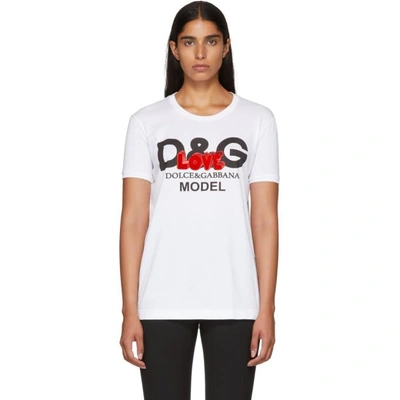 Shop Dolce & Gabbana White 'love' Logo T-shirt In Hwt70 White