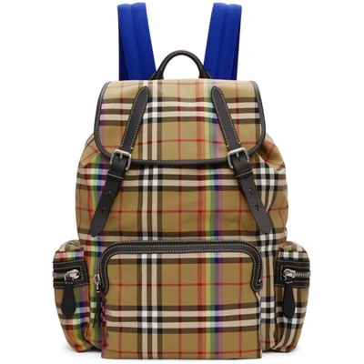 Shop Burberry Beige Medium Rainbow Vintage Check Backpack