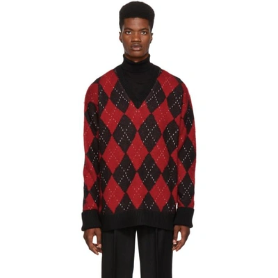 Shop Alexander Mcqueen Multicolor Oversized Argyle Sweater In 1024blkrdwt