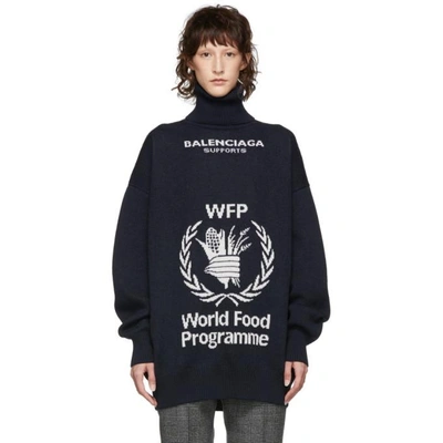 Balenciaga + World Food Programme Oversized Intarsia Wool Turtleneck Sweater  In Blue | ModeSens