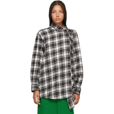 Shop Balenciaga Black And White Check Pulled Shirt In 1461 Gry/wh