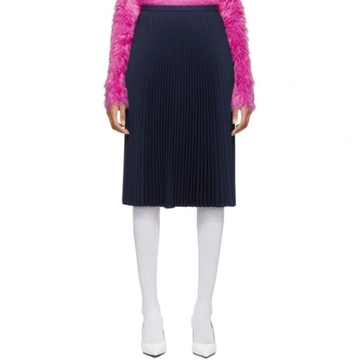 Shop Balenciaga Navy Pleated Skirt In 4140 Blue