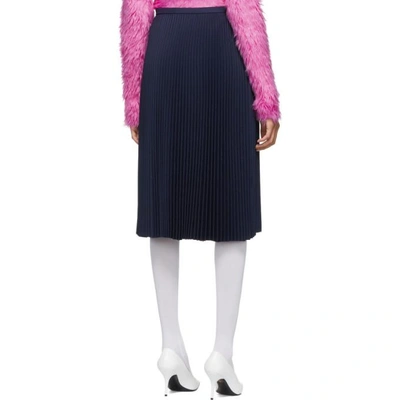 Shop Balenciaga Navy Pleated Skirt In 4140 Blue