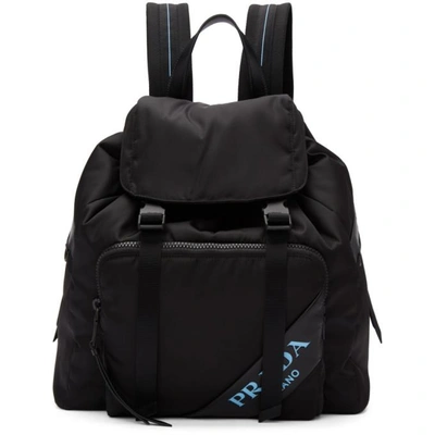 Shop Prada Black Nylon Logo Backpack In F0002 Black