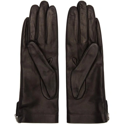 Shop Prada Black Leather Label Gloves In F0002 Black