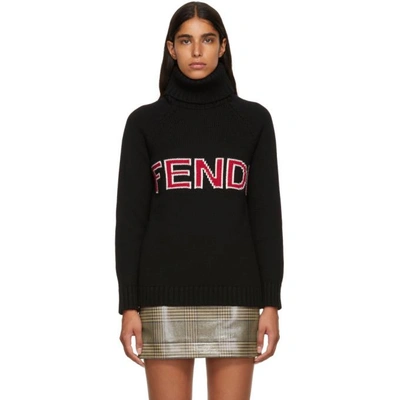 Shop Fendi Black Wool Logo Turtleneck In F0gme Black