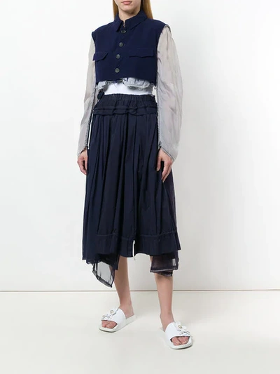 Pre-owned Comme Des Garçons Layered Gathered Midi Skirt In Blue