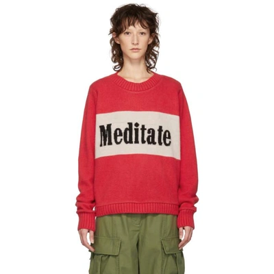 Shop The Elder Statesman Red Meditate Regular Crewneck Sweater In Shockingpin