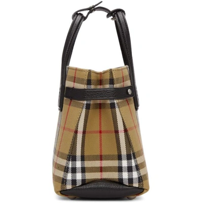 Shop Burberry Beige Small Banner Check Tote In Black