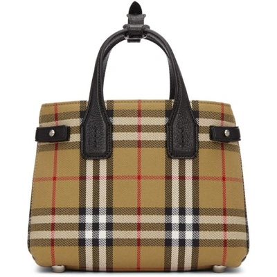 Shop Burberry Beige Small Banner Check Tote In Black