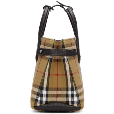 Shop Burberry Beige Small Banner Check Tote In Black