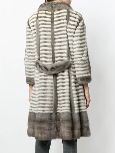 Shop William Vintage 1968 Double-breasted Striped Coat - Neutrals