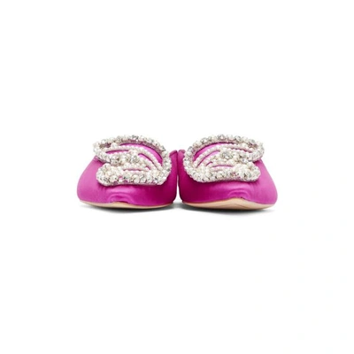 Shop Sophia Webster Pink Satin Bibi Butterfly Pearl Slippers