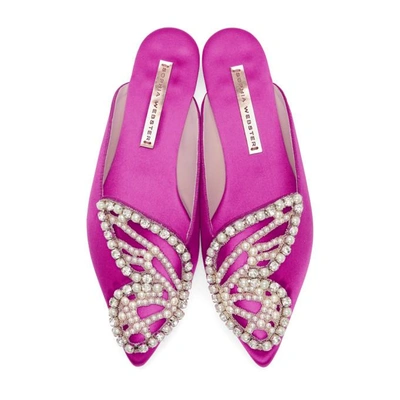 Shop Sophia Webster Pink Satin Bibi Butterfly Pearl Slippers