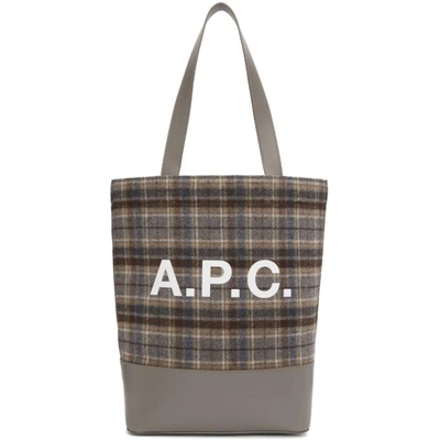 Shop Apc A.p.c. Grey Check Axelle Tote In Laa Gris