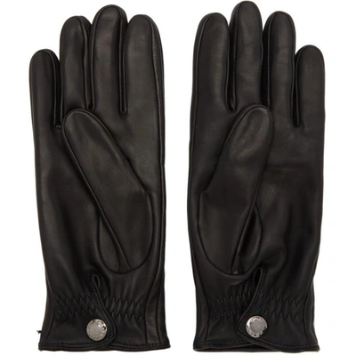 Shop Prada Black Leather Logo Gloves In F0002 Nero