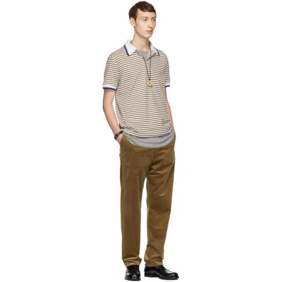 Shop Band Of Outsiders White And Beige Stripe Polo In 9070.wht.be