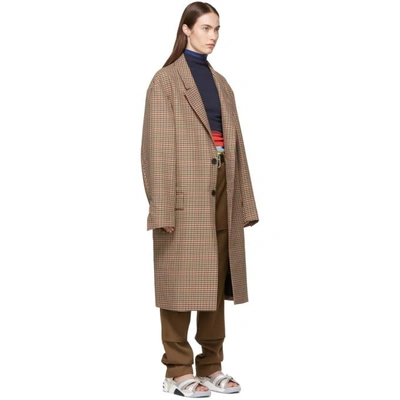 Shop Ambush Beige Long Check Suit Coat In Beige Check