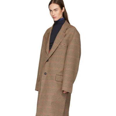 Shop Ambush Beige Long Check Suit Coat In Beige Check