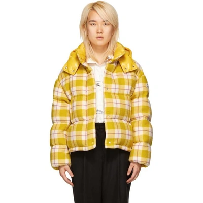Shop Moncler Yellow Check Down Caille Jacket
