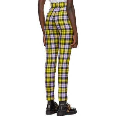 Shop Versace Yellow And Purple Cropped Plaid Trousers In A6020 Yello