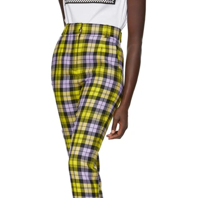 Shop Versace Yellow And Purple Cropped Plaid Trousers In A6020 Yello