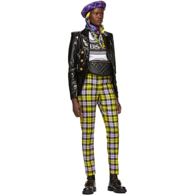 Shop Versace Yellow And Purple Cropped Plaid Trousers In A6020 Yello