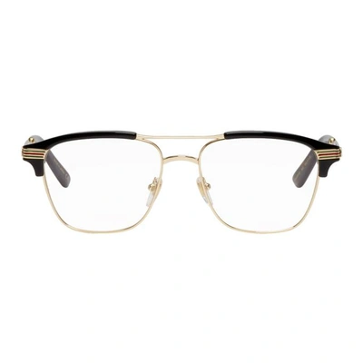 Shop Gucci Gold And Black Square Glasses In 002 Gold/bl