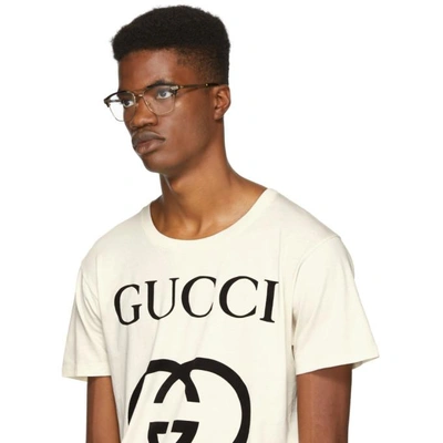 Shop Gucci Gold And Black Square Glasses In 002 Gold/bl