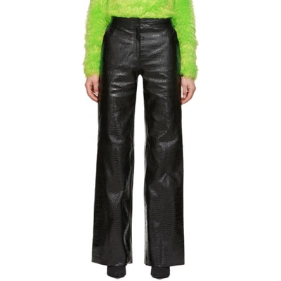 Shop Off-white Black Croc Leather Wide Pants