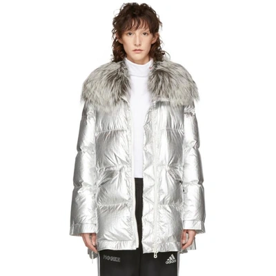 Shop Yves Salomon - Army Silver Ultra Light Down Puffer Jacket In B1127 Silve