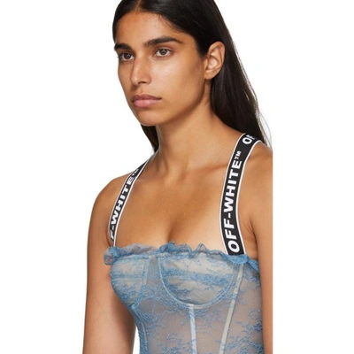 Shop Off-white Blue Logo Lace Bodysuit