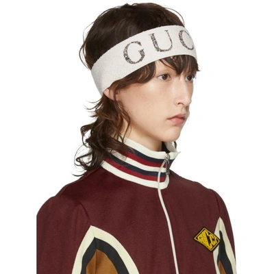 Shop Gucci Ivory Logo Headband In 9060 Ivory