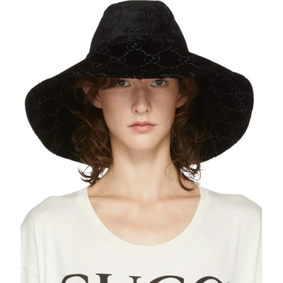 Shop Gucci Black Velvet Gg Supreme Fedora In 1000 Black