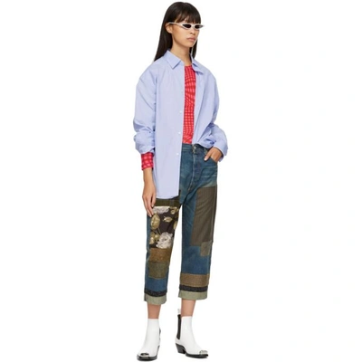 Shop Junya Watanabe Indigo Cropped Patchwork Jeans In 1 Indigo/mi
