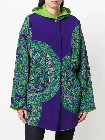 Pre-owned Versace Floral Padded Hooded Coat In Purple