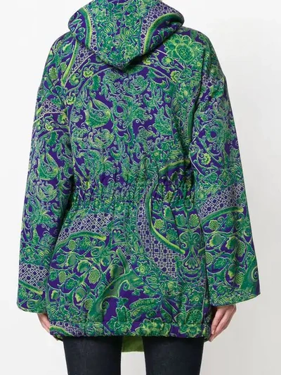 Pre-owned Versace Floral Padded Hooded Coat In Purple