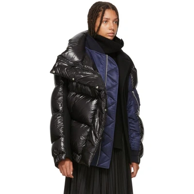 Shop Sacai Black And Navy Melton Wool Ma-1 Combo Puffer Jacket In 005 Blk/nvy