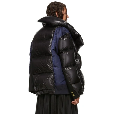 Shop Sacai Black And Navy Melton Wool Ma-1 Combo Puffer Jacket In 005 Blk/nvy