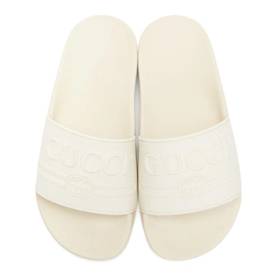 Shop Gucci White Pursuit Pool Slides In 9018 Ivoire