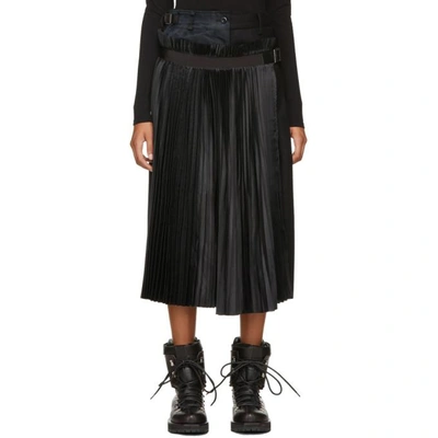 Shop Sacai Black Wool Pleated Skirt In 002 Blk/blk