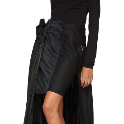 Shop Sacai Black Wool Pleated Skirt In 002 Blk/blk