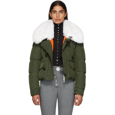 Shop Dsquared2 Green Fur Collar Puffer Jacket In 695 Dk Gre