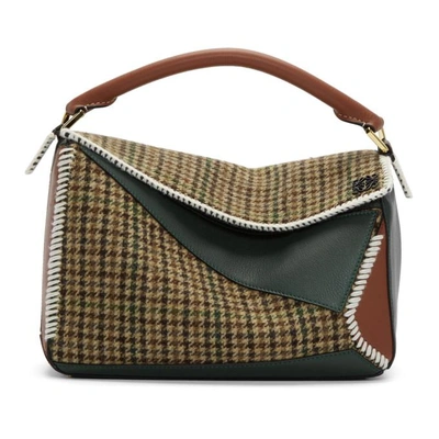 Shop Loewe Green Tweed Puzzle Bag