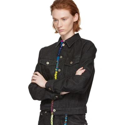 Shop Loewe Black Embroidered Knot Denim Jacket In 1100 Black