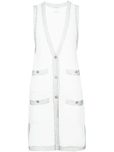 Pre-owned Chanel Longline Sleeveless Cardigan In White