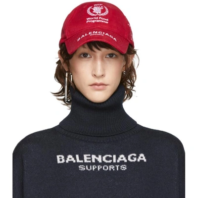 Shop Balenciaga Red World Food Programme Embroidered Cap In 6477 Red/wh