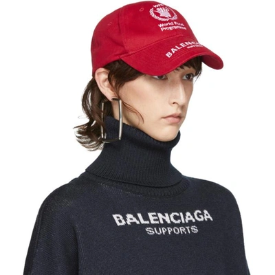 Shop Balenciaga Red World Food Programme Embroidered Cap In 6477 Red/wh